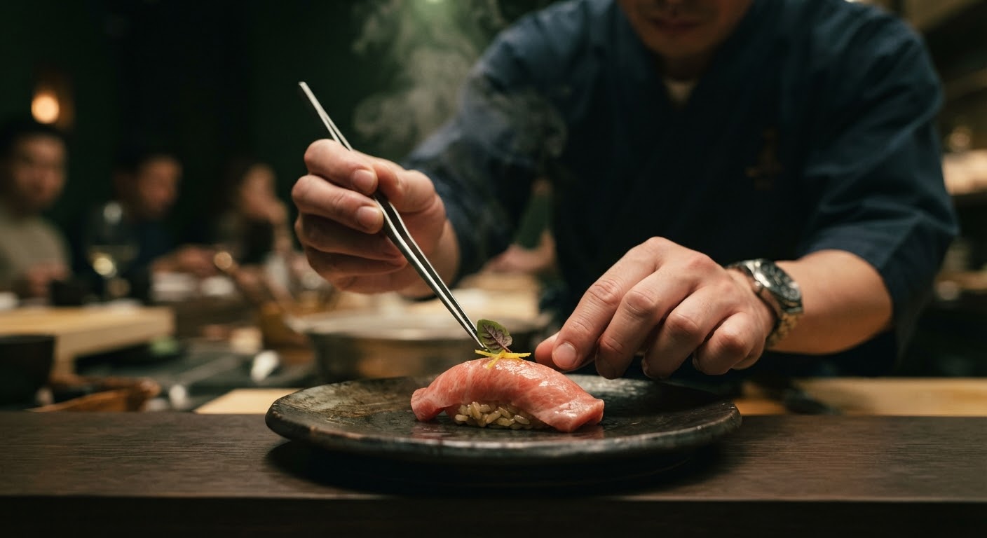 Chef plating a dish at Yori Japanese Fusion